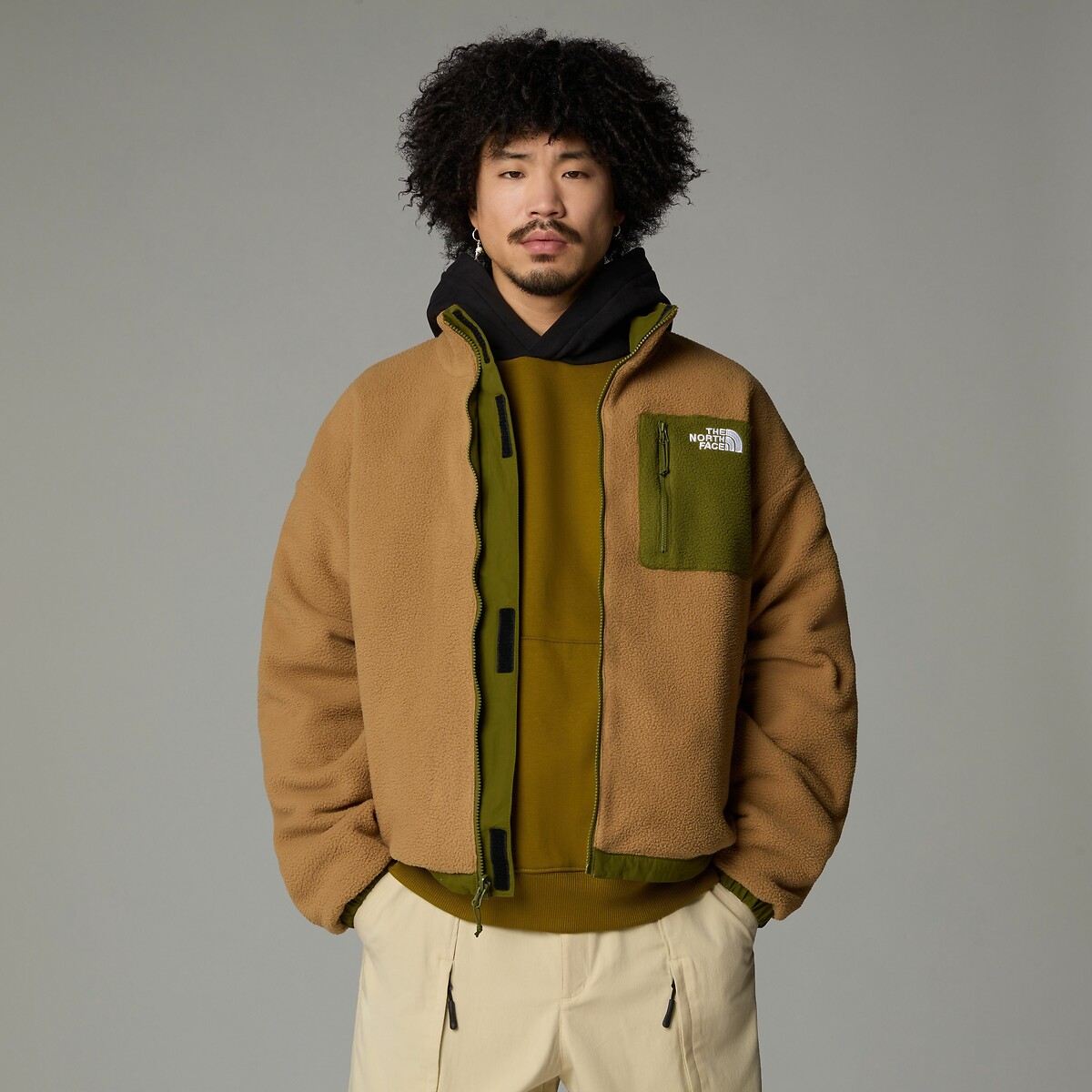 Sweat polaire zippé col montant réversible Yumiori beige/kaki, THE NORTH FACE