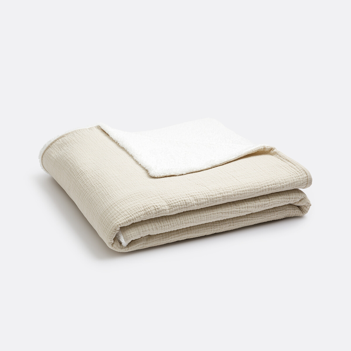 Plaid de gasa de algodón y sherpa, Kumla natural, LA REDOUTE INTERIEURS
