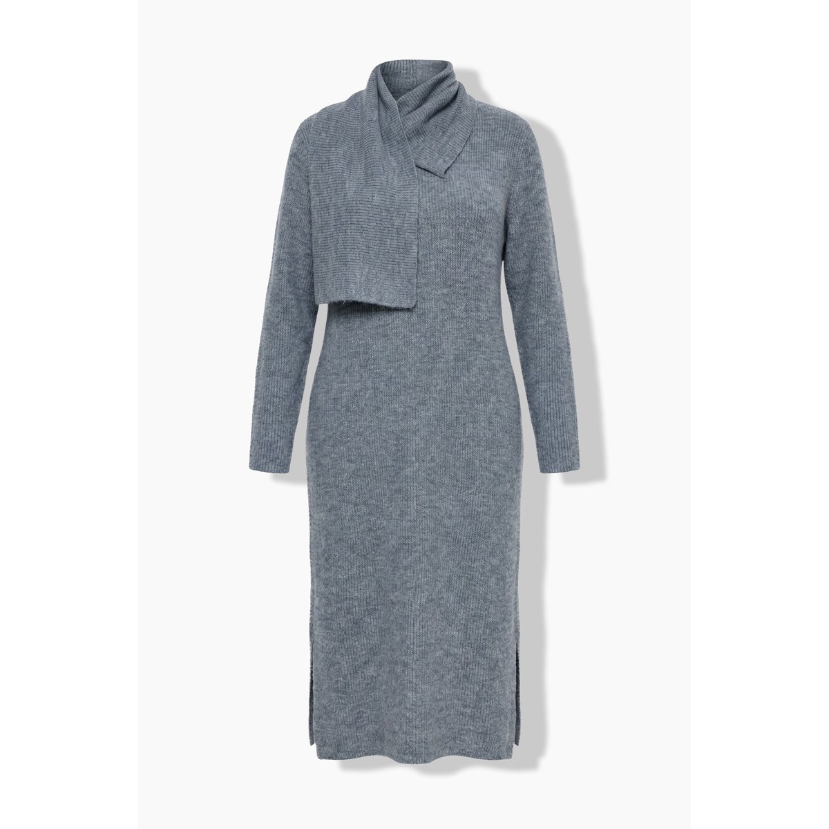 Robe en maille longueur midi, avec écharpe chiné gris moyen, ULLA POPKEN