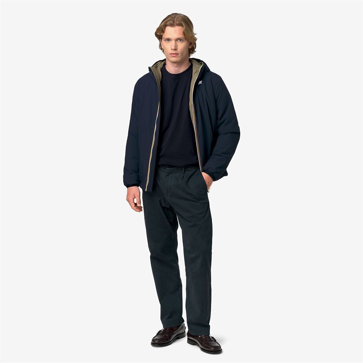 Parka courte, réversible, JACK ST WARM bleu marine/vert, K-WAY