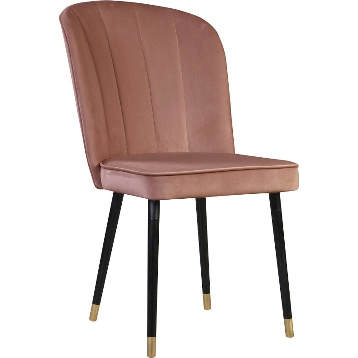 Chaise rembourrée collection GUAVRA en velours rose velours avec pieds noirs et embouts dorés, RECOLLECTION
