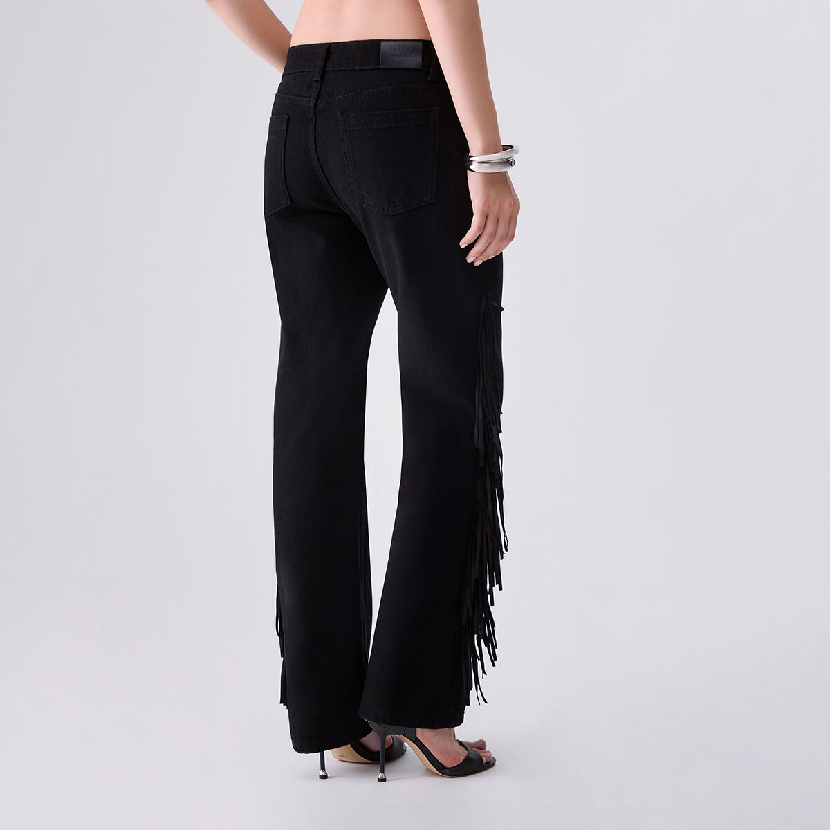 Jean droit avec franges denim noir, LIU JO