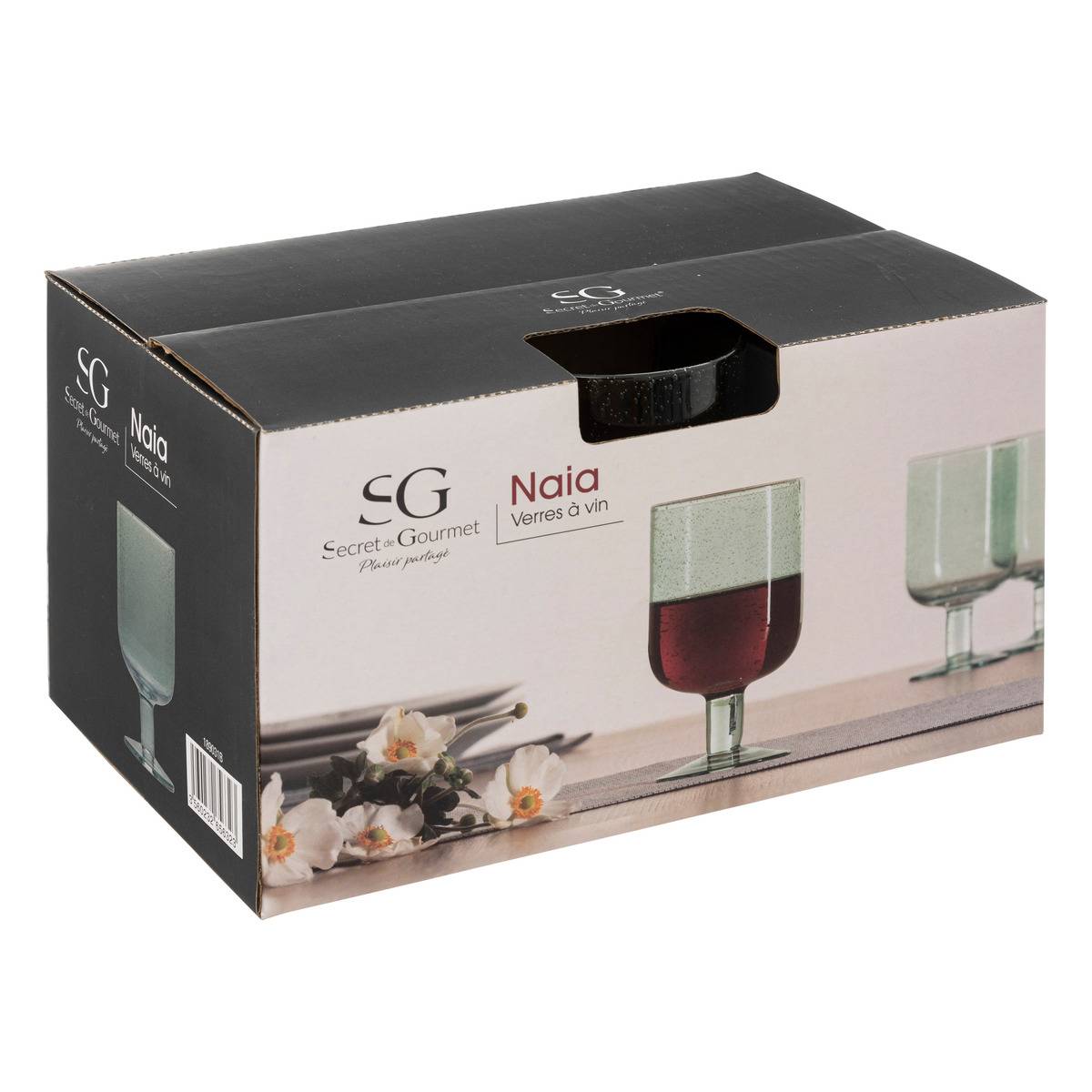 Lot de 6 verres à vin en verre texturé 35 cl NAIA vert, SECRET DE GOURMET