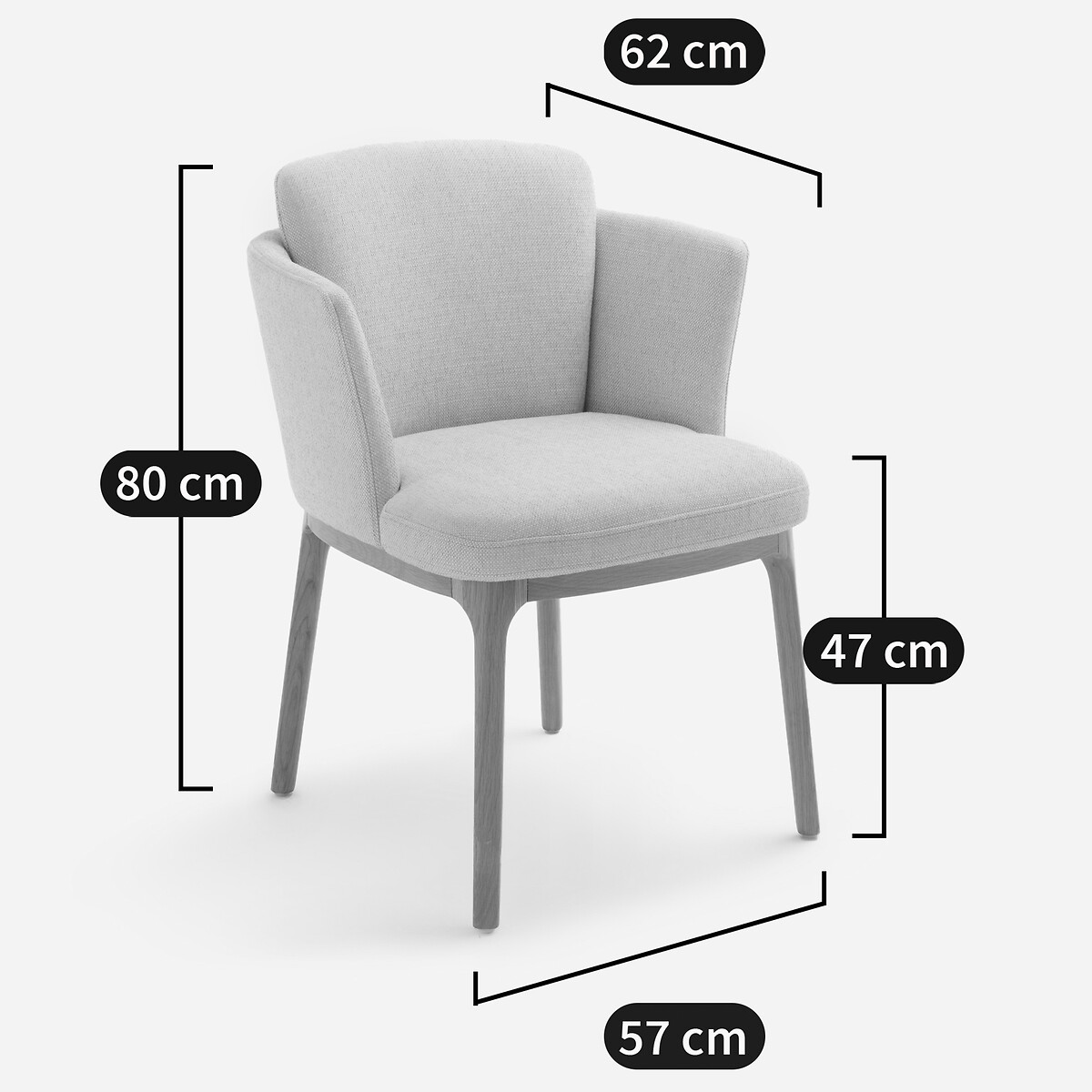 Fauteuil de table pied en chêne et tissu Jabote rayé gris blanc, AM.PM