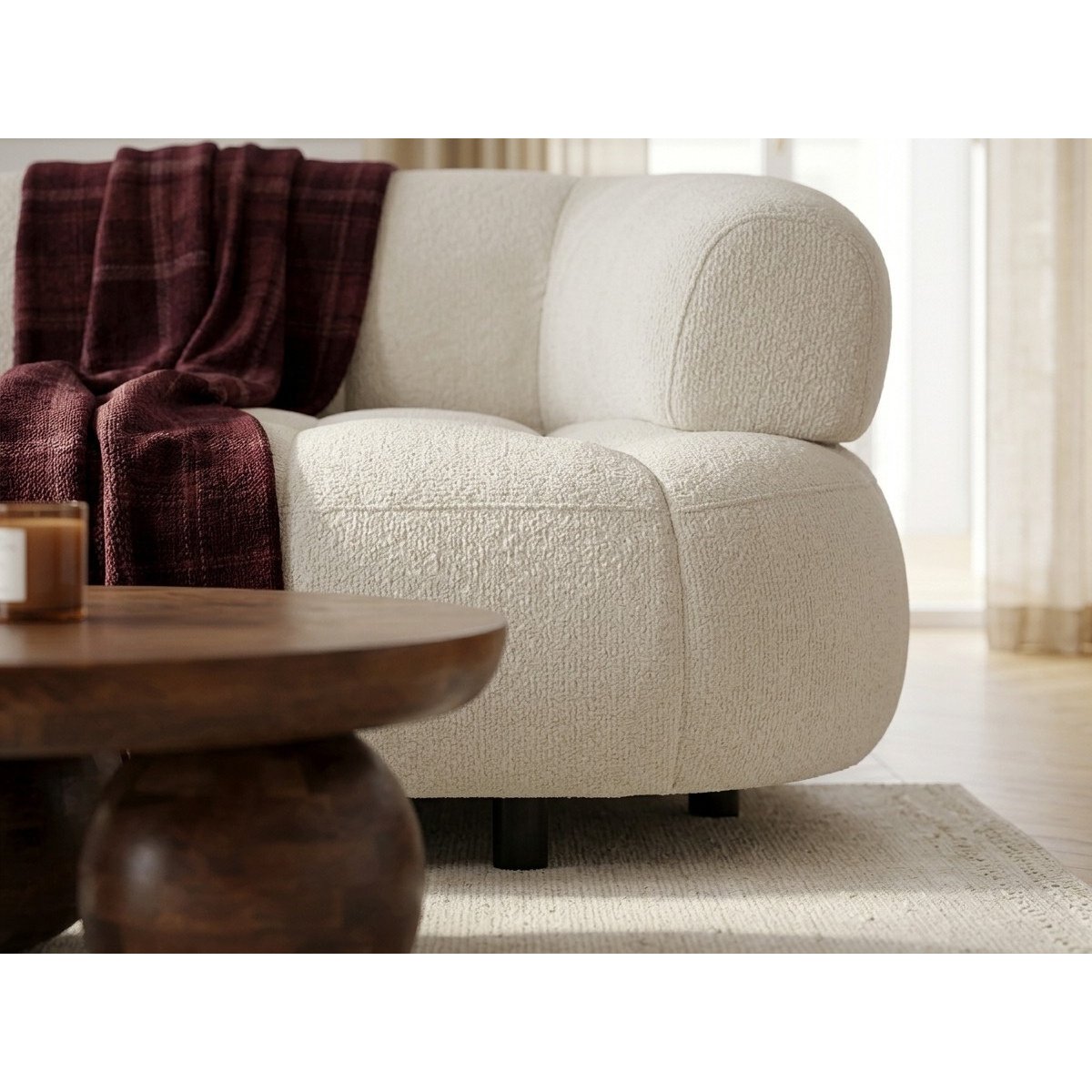 Canapé d'angle convertible 3 places en tissu lisse, LOVELY beige, BOBOCHIC