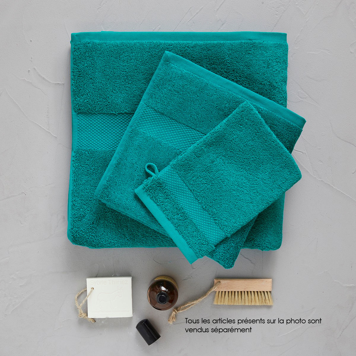 Drap de douche 70/140 Cacao vert émeraude, SYLVIE THIRIEZ