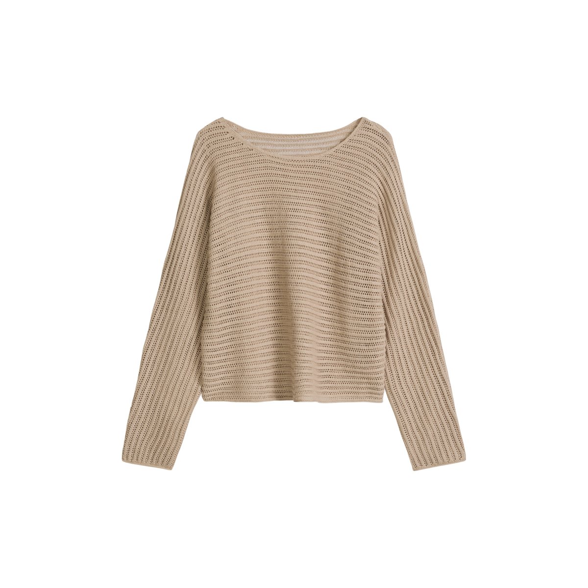 Pull ajouré relaxed en mélange de coton et de lin bio beige, MARC O'POLO