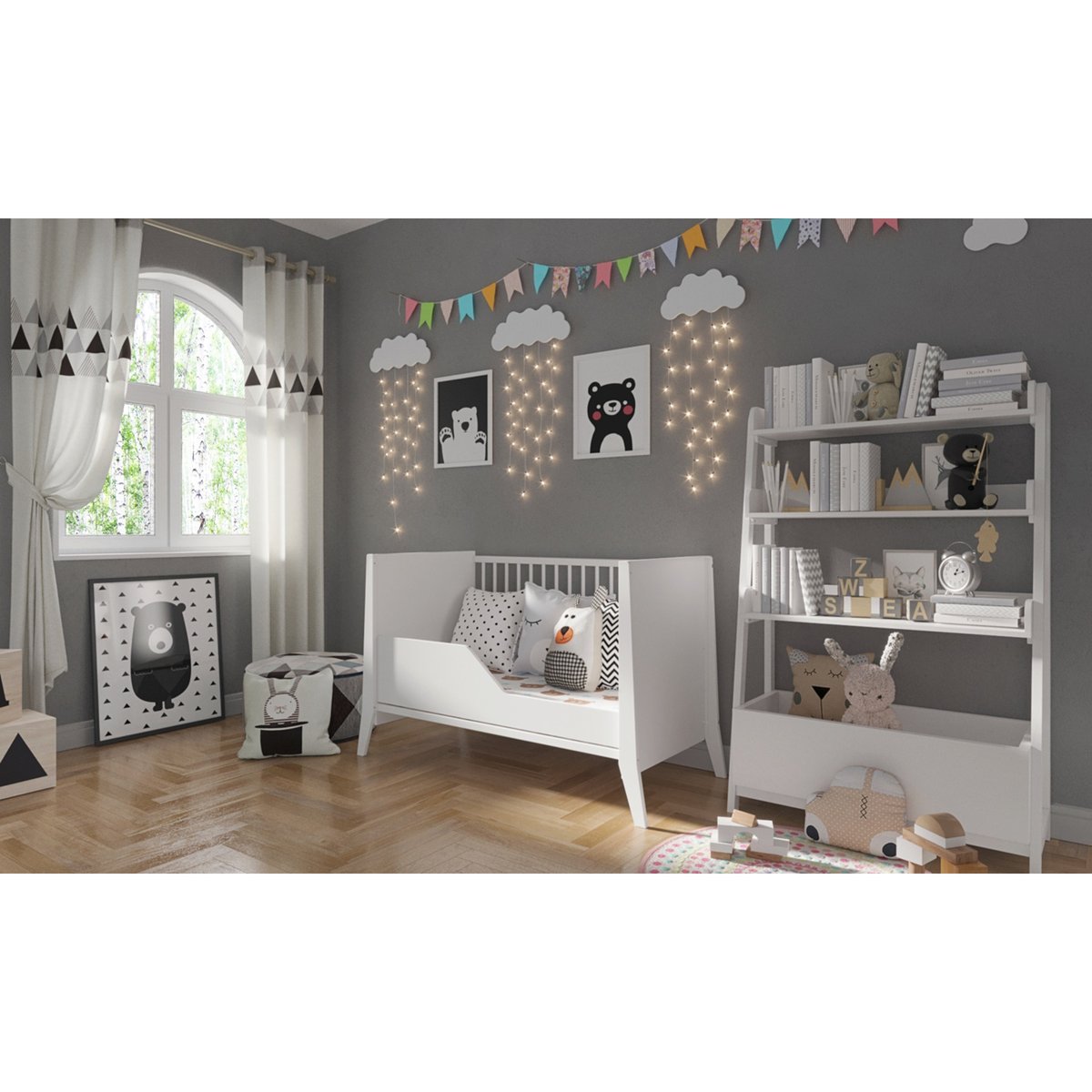 Lit bébé évolutif - ZOÉ - 120x60 cm - Anthracite blanc, PREMIERS MOMENTS