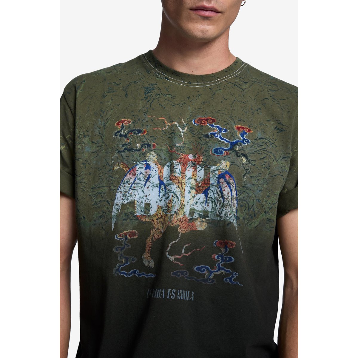 T-shirt imprimé 100 % coton vert, DESIGUAL