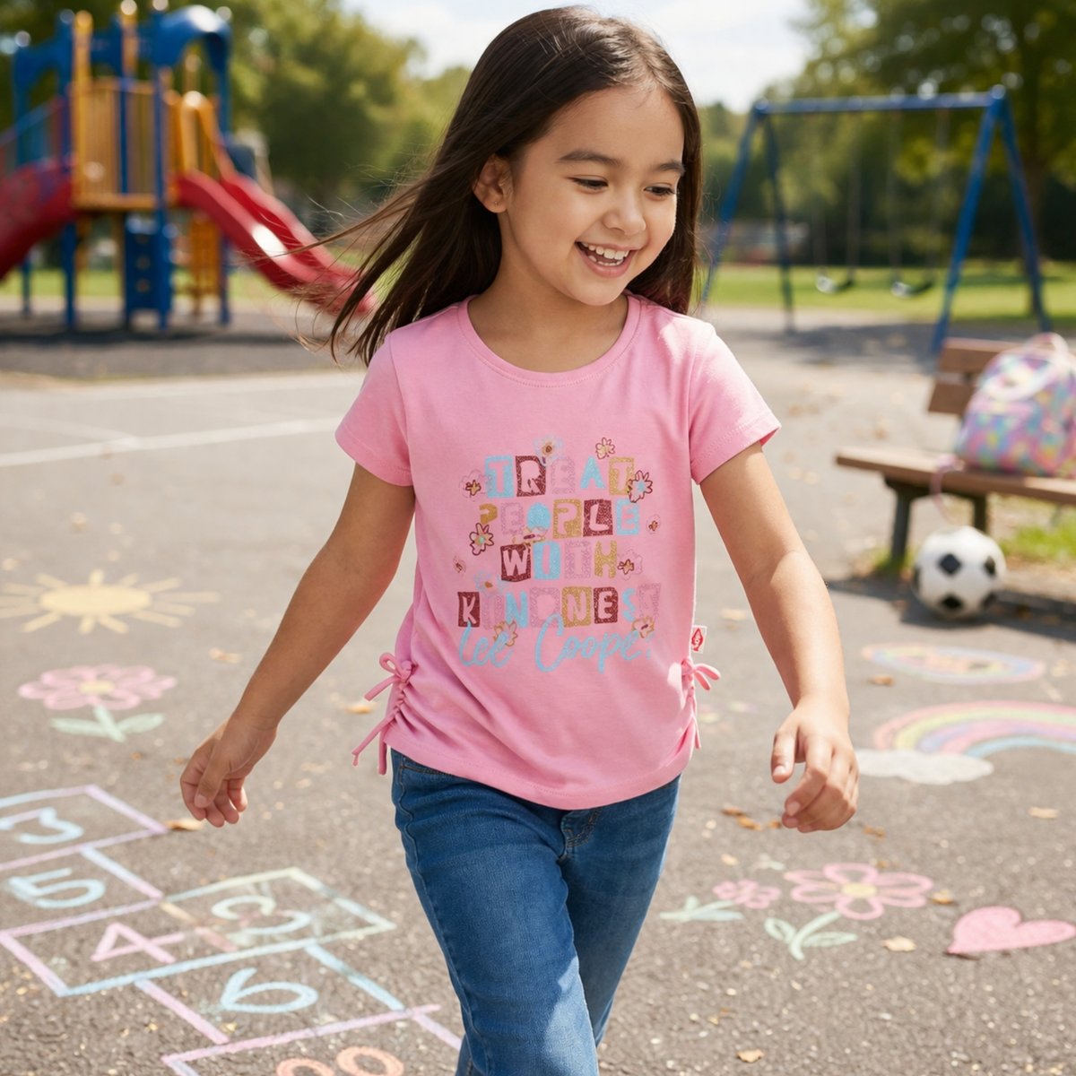 T-shirt manches courtes imprimé, col rond FLORA rose, LEE COOPER
