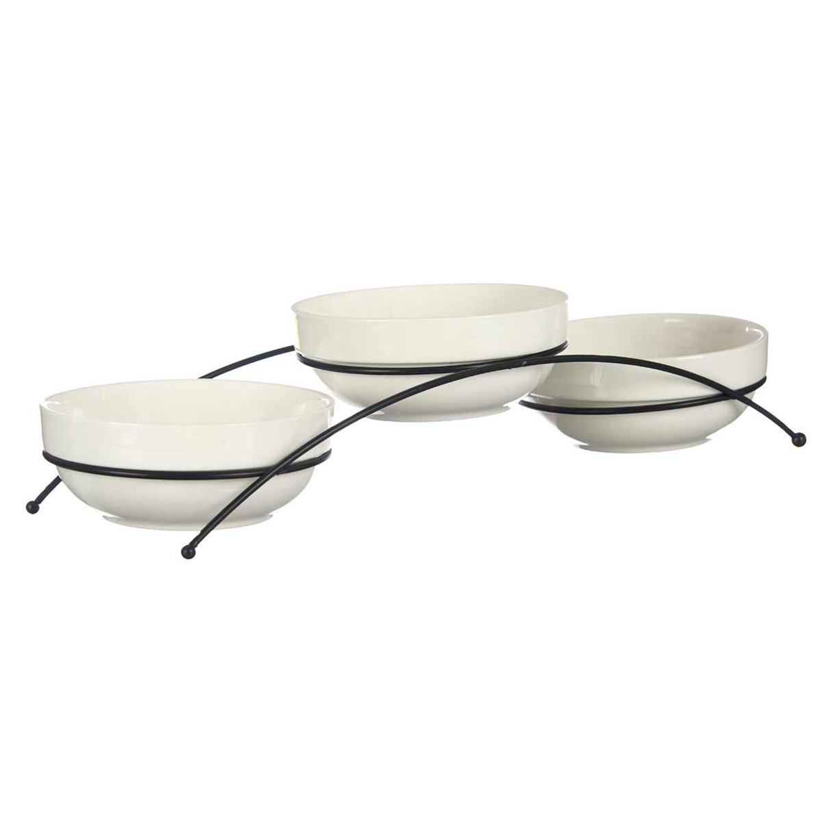 Présentoir apéritif 3 bols porcelaine blanche blanc, WADIGA