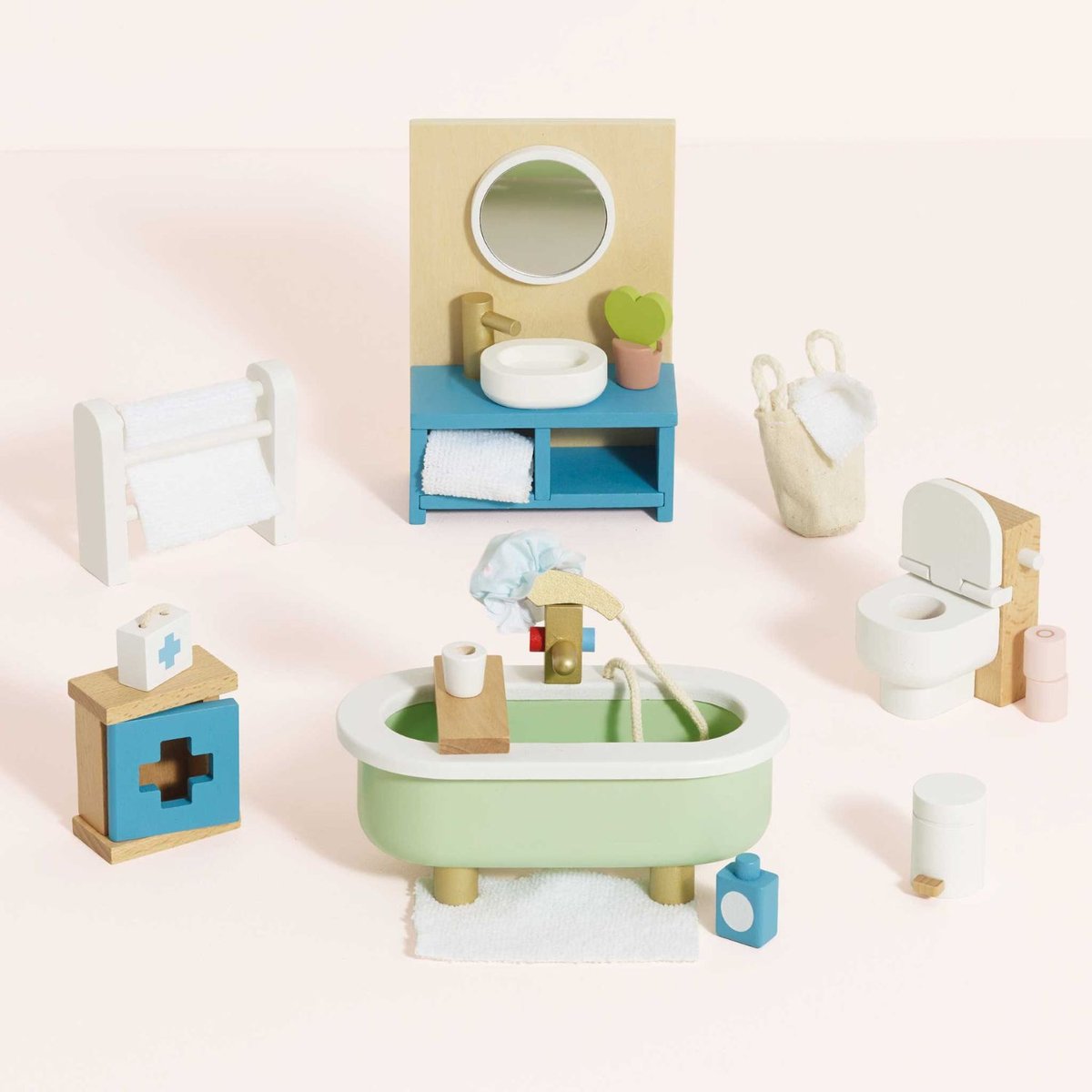 Salle de bain pour maison de poupée vert, bleu, blanc, LE TOY VAN