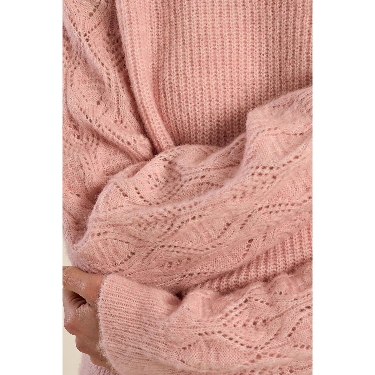 Crew Neck Jumper with Openwork Sleeves pink, MOLLY BRACKEN
