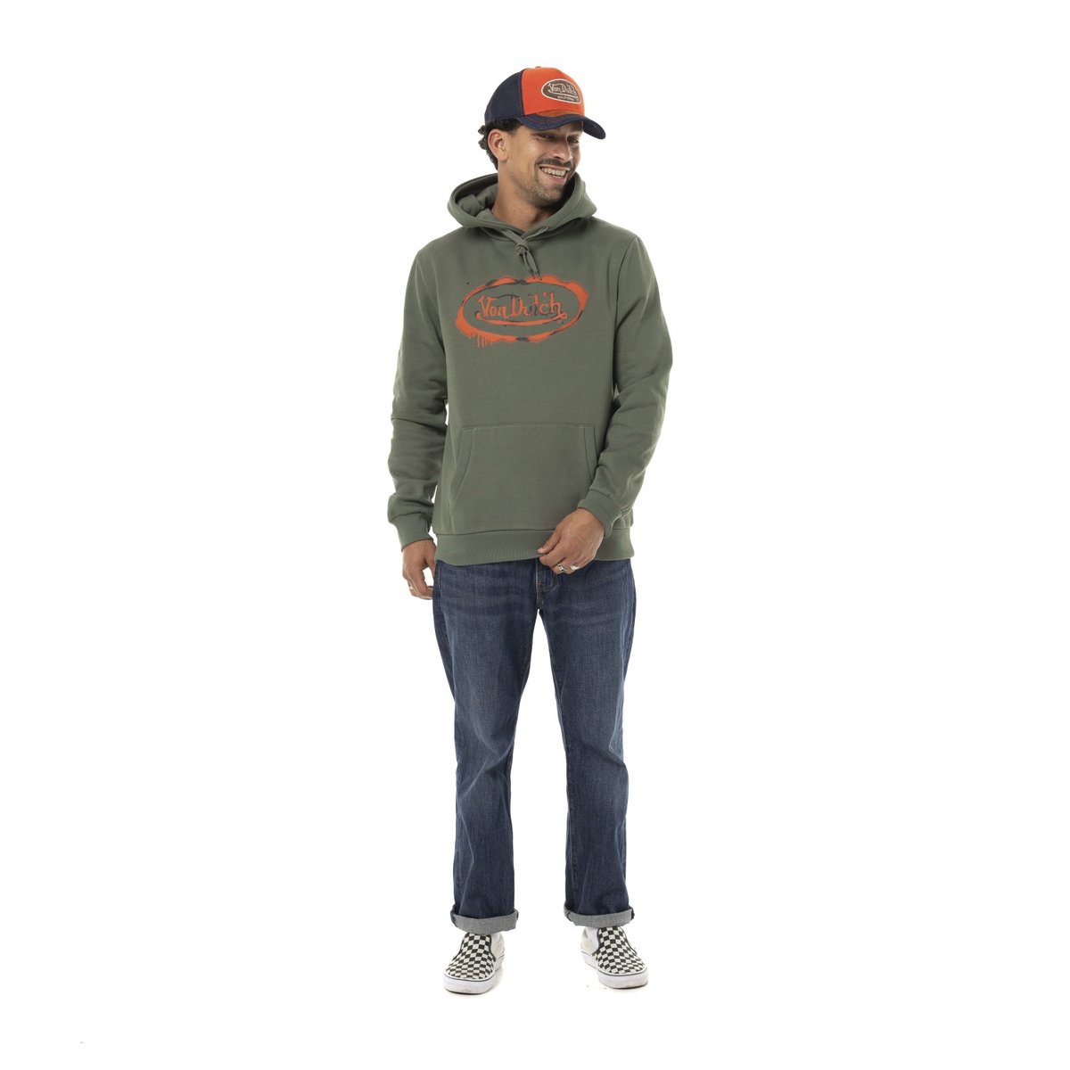 Sweat À capuche Cordon de serrage Tag kaki/orange/noir, VON DUTCH