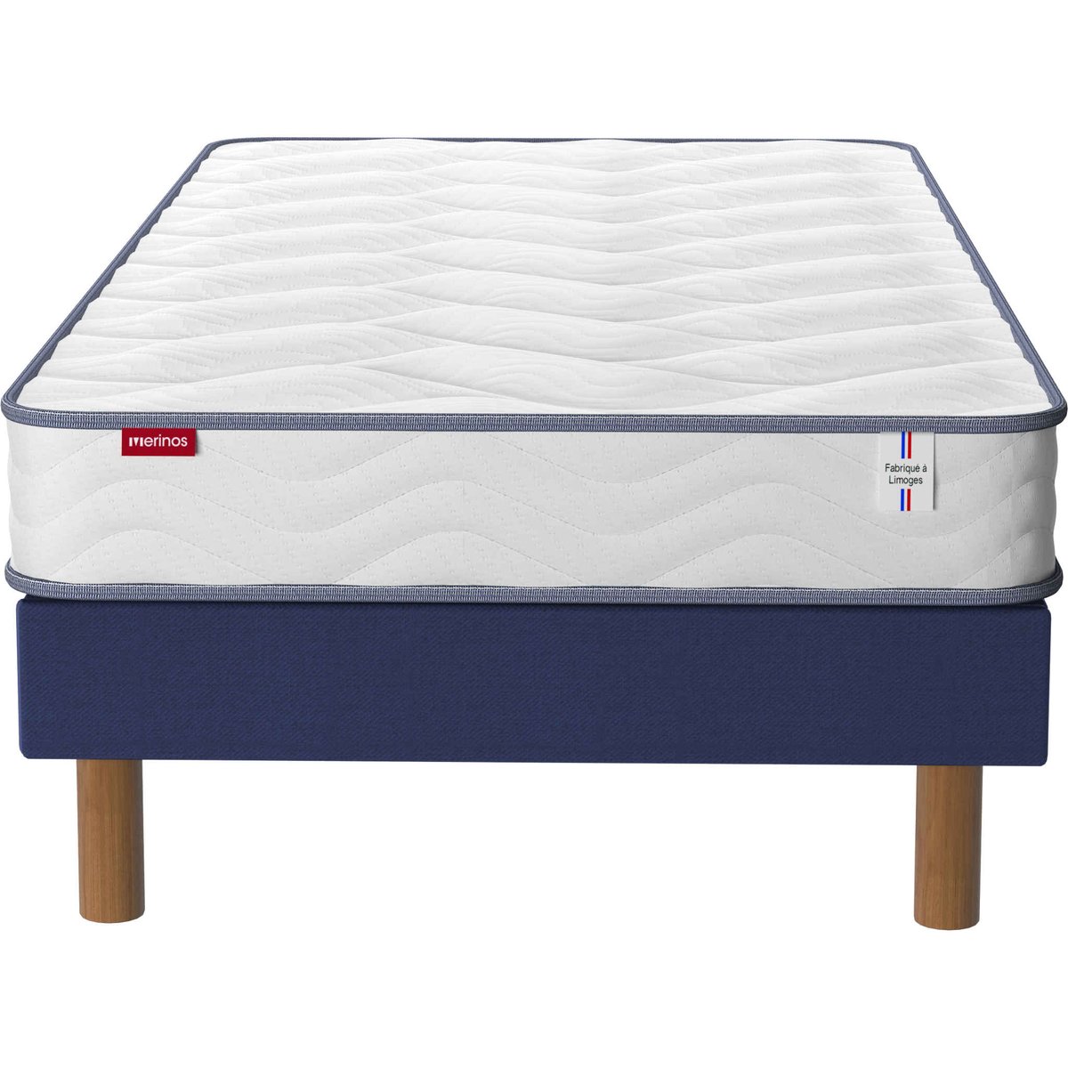 Ensemble matelas mousse ferme et confortable SUN, sommier en kit déco et pieds blanc, MERINOS