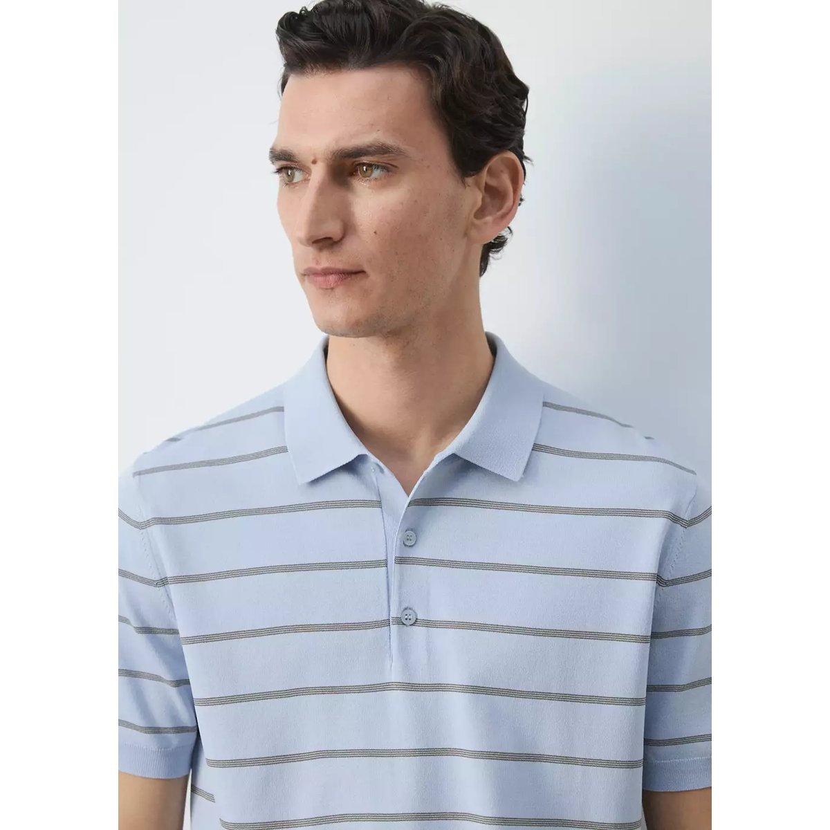 Polo maille fines rayures bleu ciel, MANGO MAN