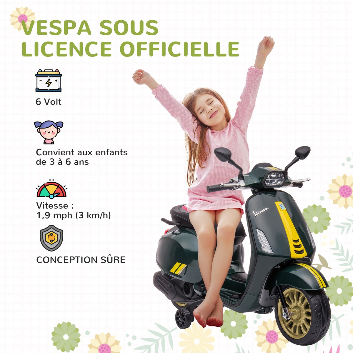 Moto électrique à conducteur assis PP Vert vert foncé, AIYAPLAY
