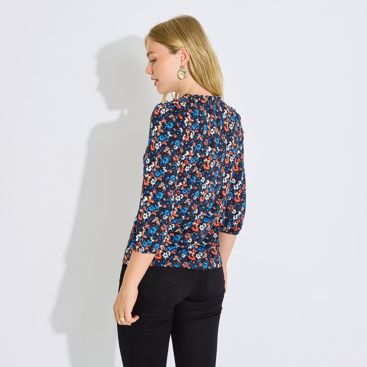 Blouse maille fluide imprimée bleu marine, GRAIN DE MALICE