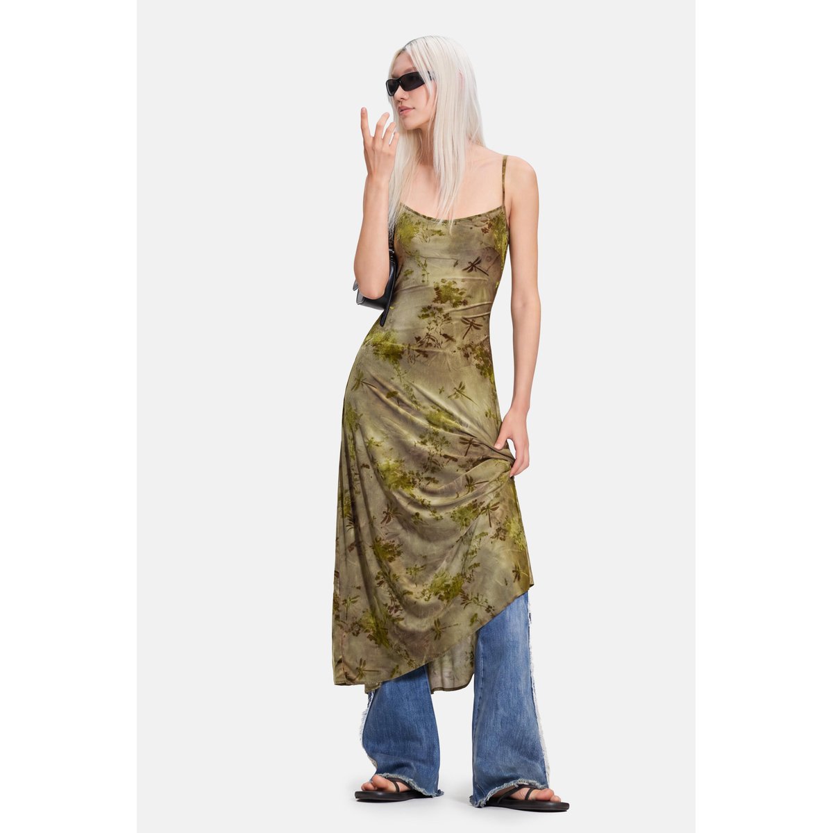 Robe midi floquée marron, DESIGUAL