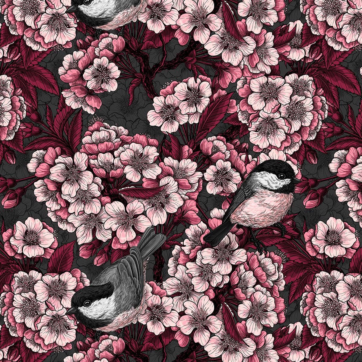Papier peint jardin de cerisiers intissé, HEXOA