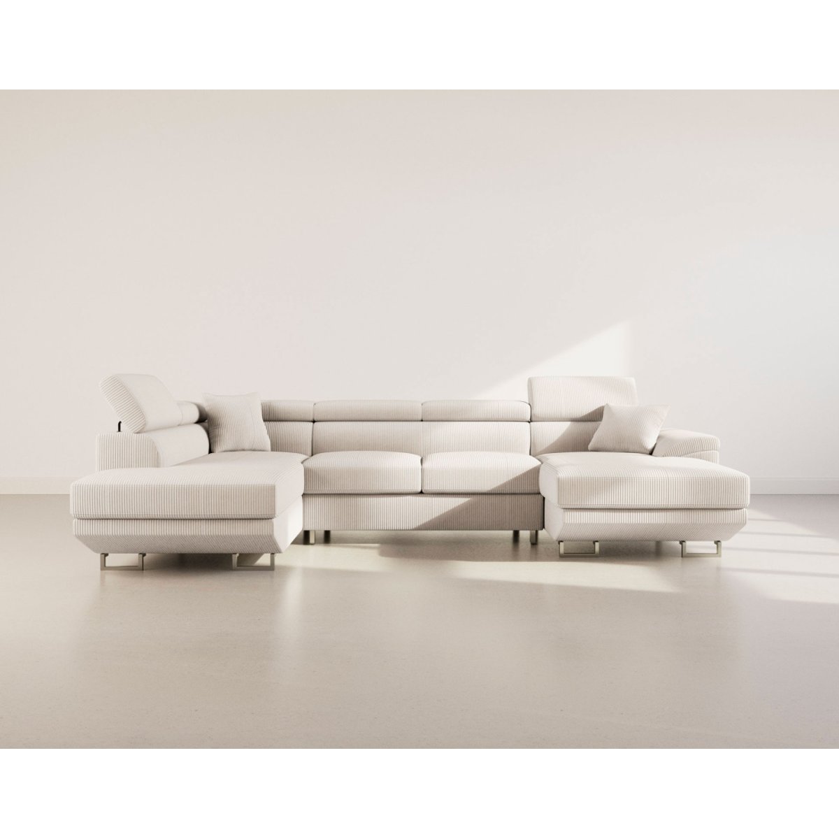Canapé panoramique convertible velours côtelé, BAOJI beige, BEST MOBILIER