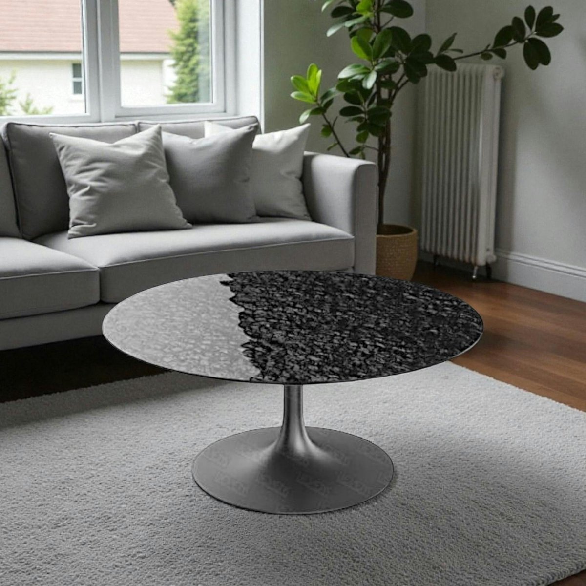 Table basse ronde verre ondulé noir, pied tulipe LIGURIE noir, PIER IMPORT