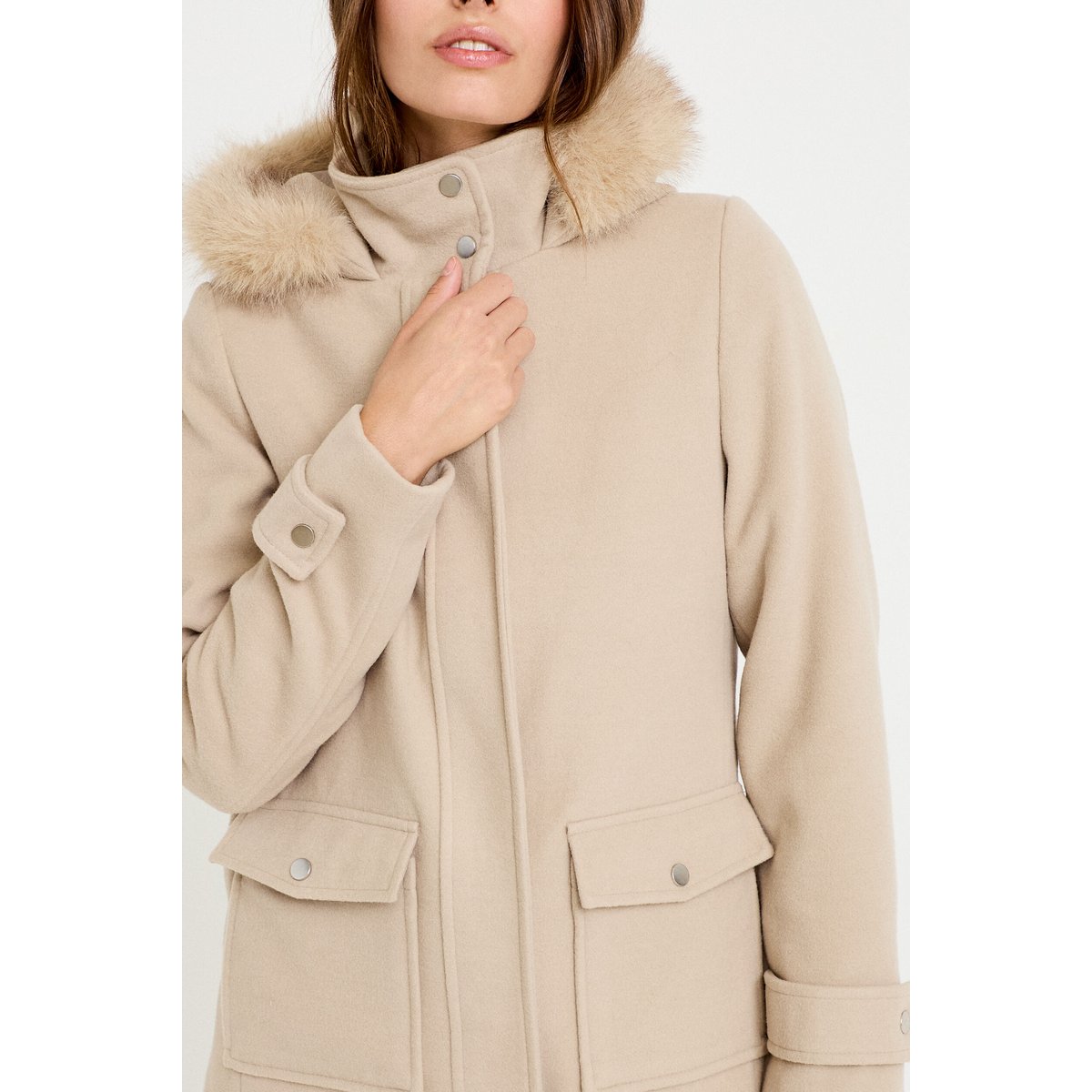 Manteau mi-long à capuche beige, CACHE CACHE