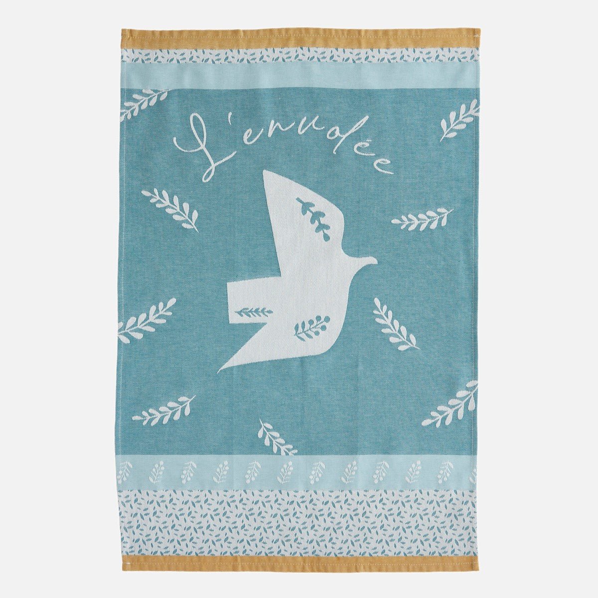 Torchon jacquard en coton L'ENVOLÉE POÉTIQUE bleu, COUCKE