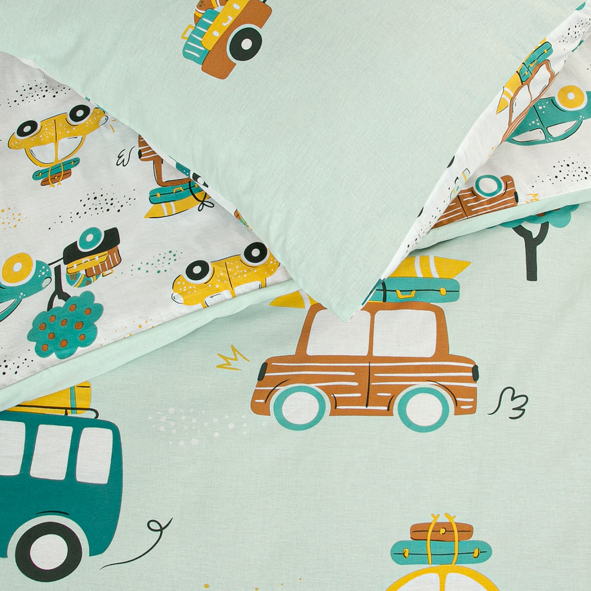 Parure de lit enfant voiture réversible CAR vert, FUTURE HOME