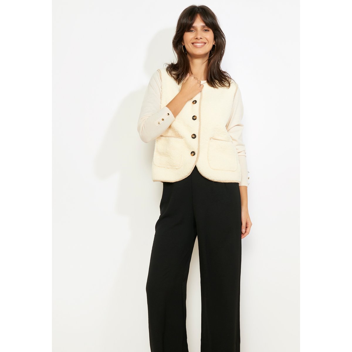 Gilet sans manches texturé blanc vanille, LOLALIZA