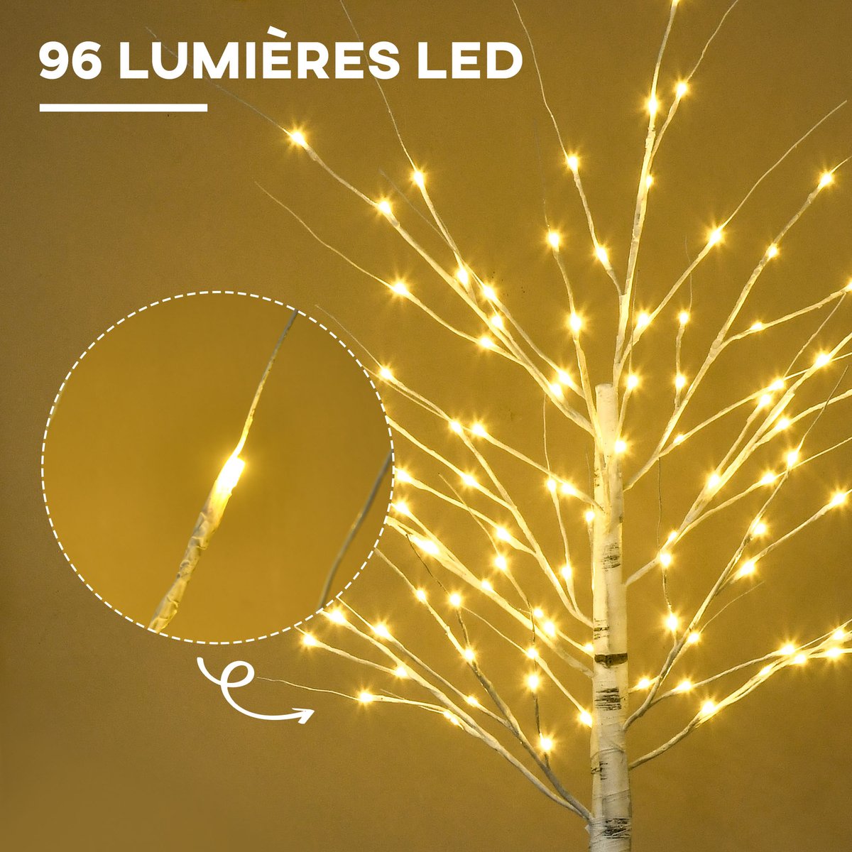 Arbre lumineux PP Blanc blanc, HOMCOM