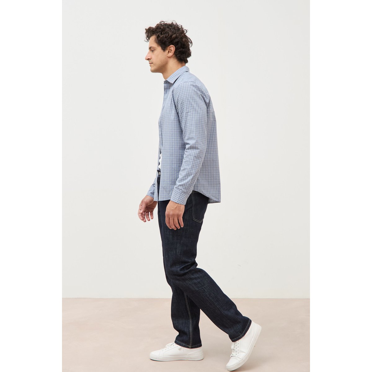 Chemise col américain manches longues bleu gris, BONOBO