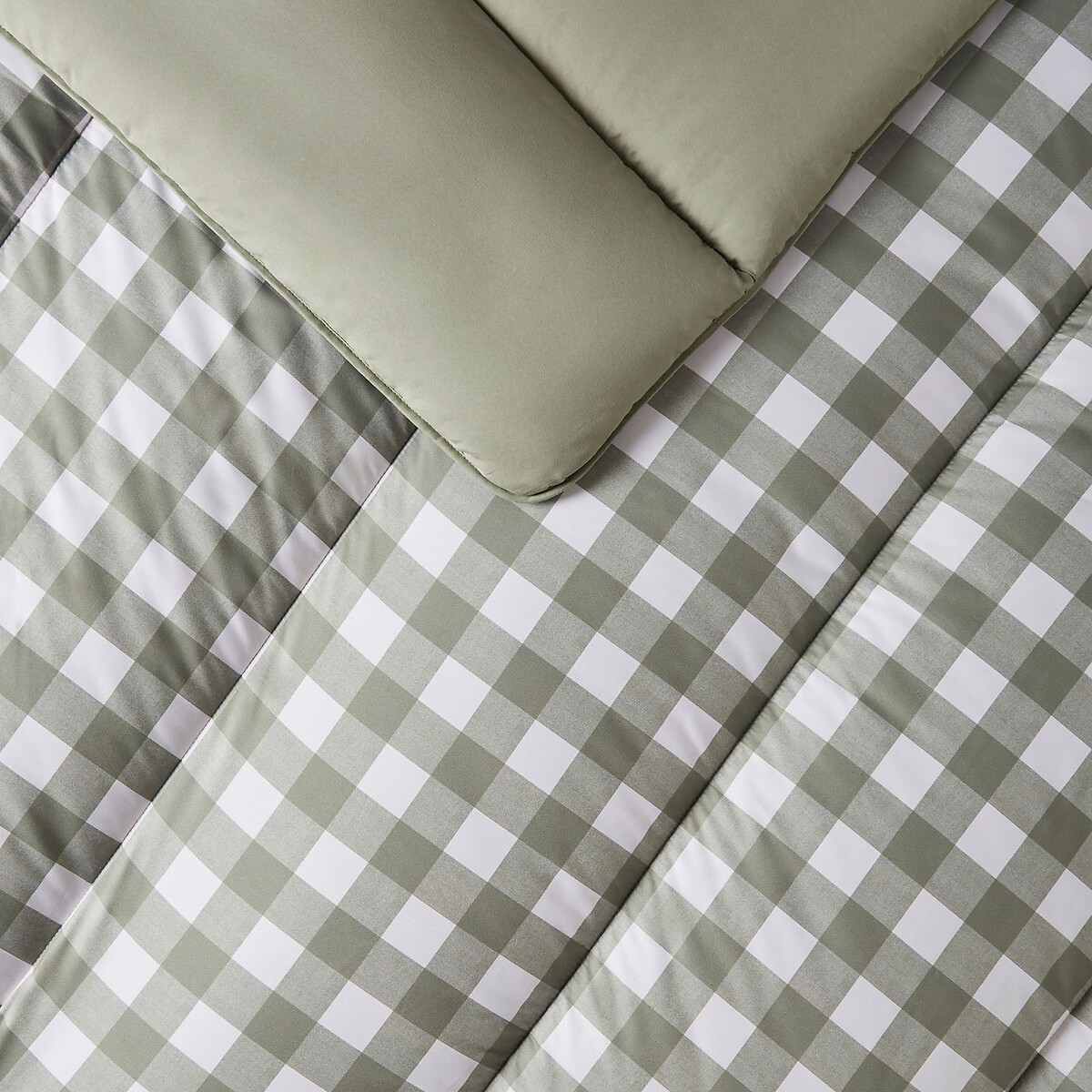 10.5 Tog Olive Gingham Coverless Duvet and Pillowcase Set olive, NIGHT LARK
