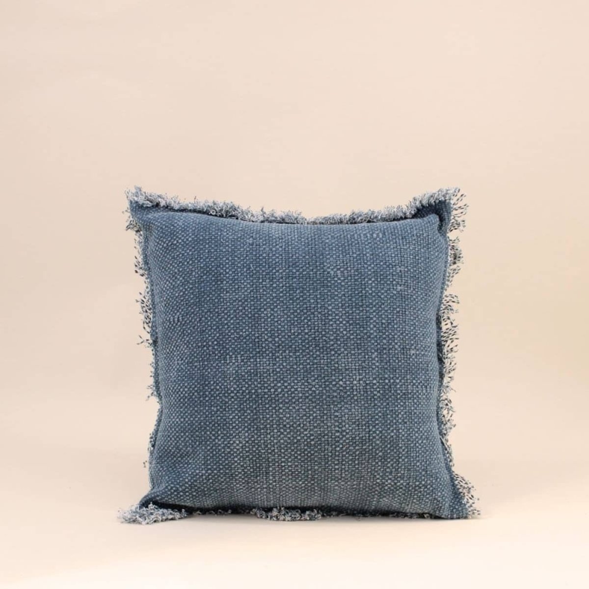 Coussin effet à franges 40x40cm bleu, ORNAMI