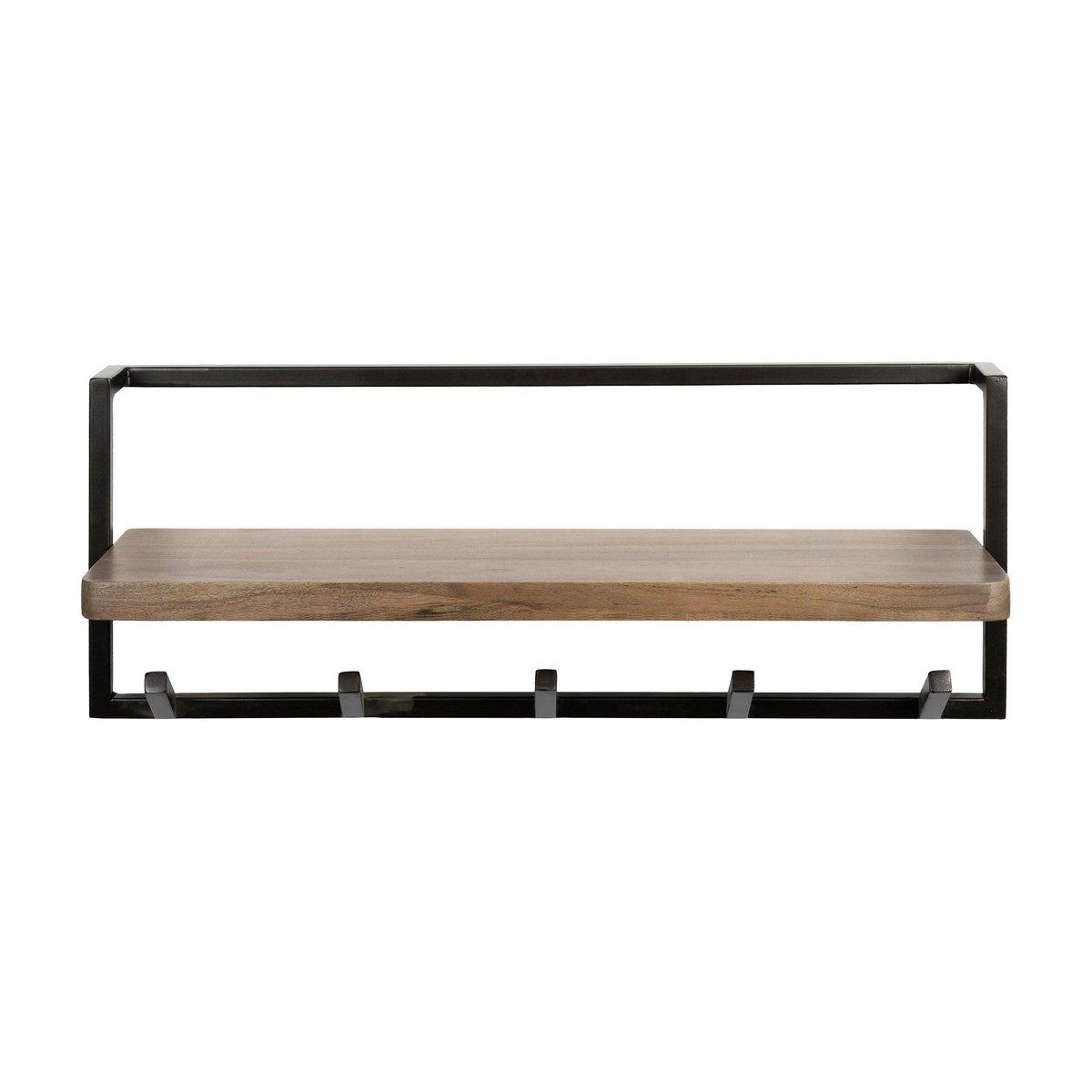 Portemanteau mural 1 étagère bois massif 5 crochets NAKO marron, PIER IMPORT