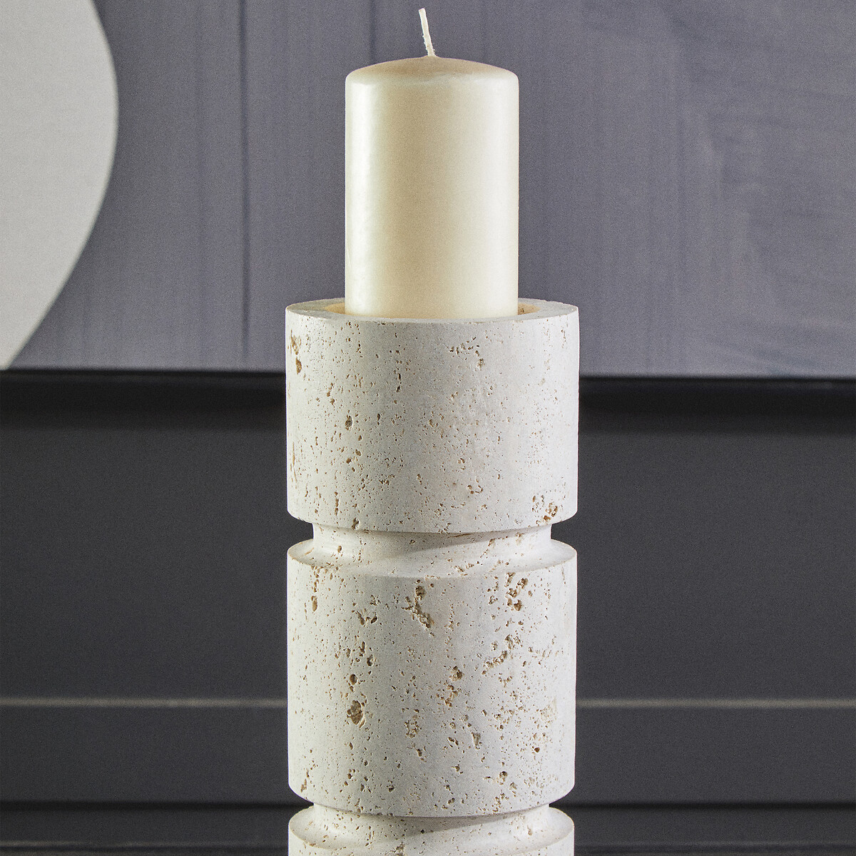 30cm Tibor Travertine Candle Holder natural, FIFTY FIVE SOUTH