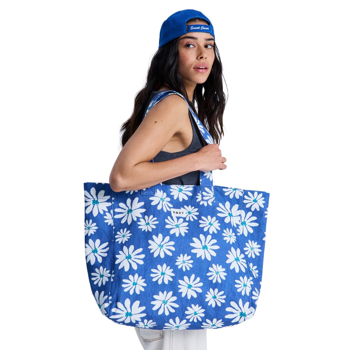 Grand sac tote ANTI BAD VIBES. bleu coconut milk flower soul, ROXY
