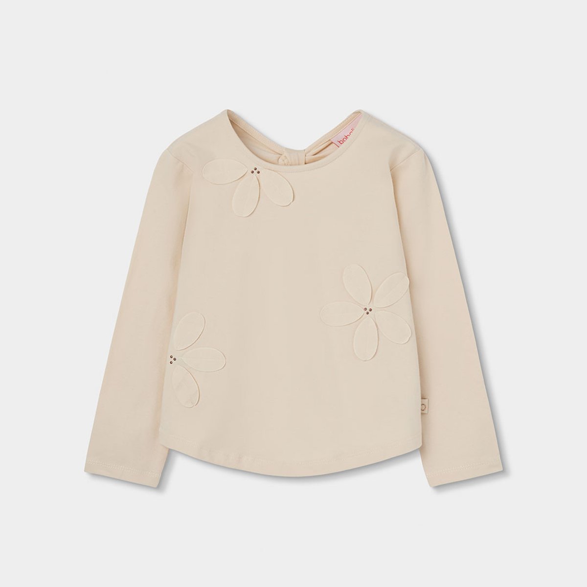 T-shirt fille en maille avec fleurs appliquées beige, BOBOLI