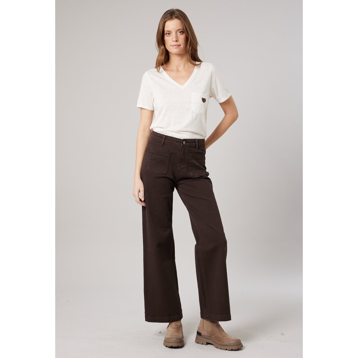 Jean wide leg femme LIZETTE brown, DEELUXE