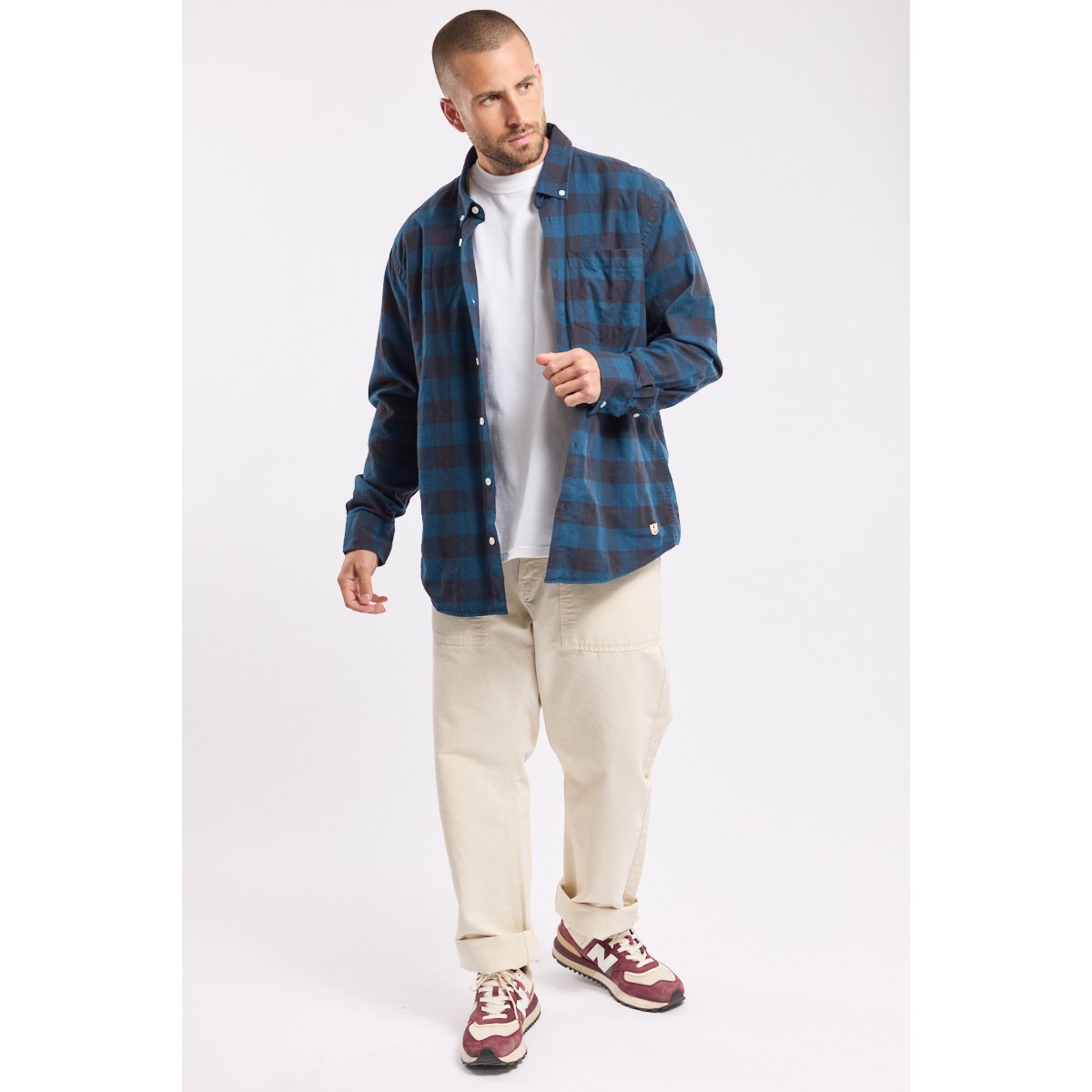 Chemise à carreaux en coton flanelle carreaux fondu marine deep, ARMOR-LUX