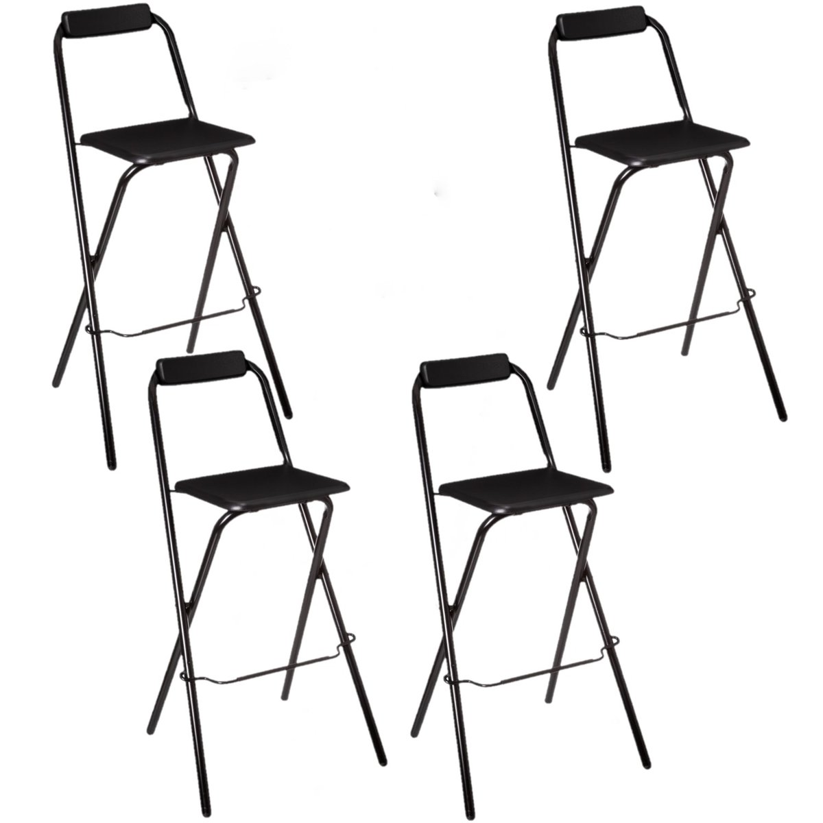 Lot de 4 chaises de bar pliantes LOUNA noir, TOILINUX