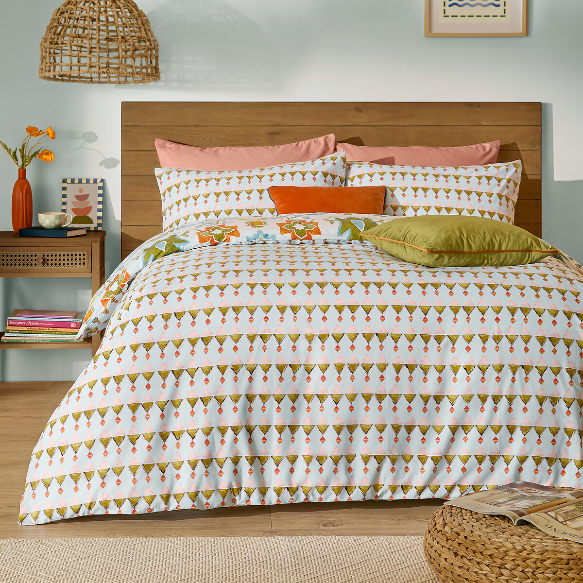 Dilara Reversible Printed Duvet Cover and Pillowcase Set blue, FURN.