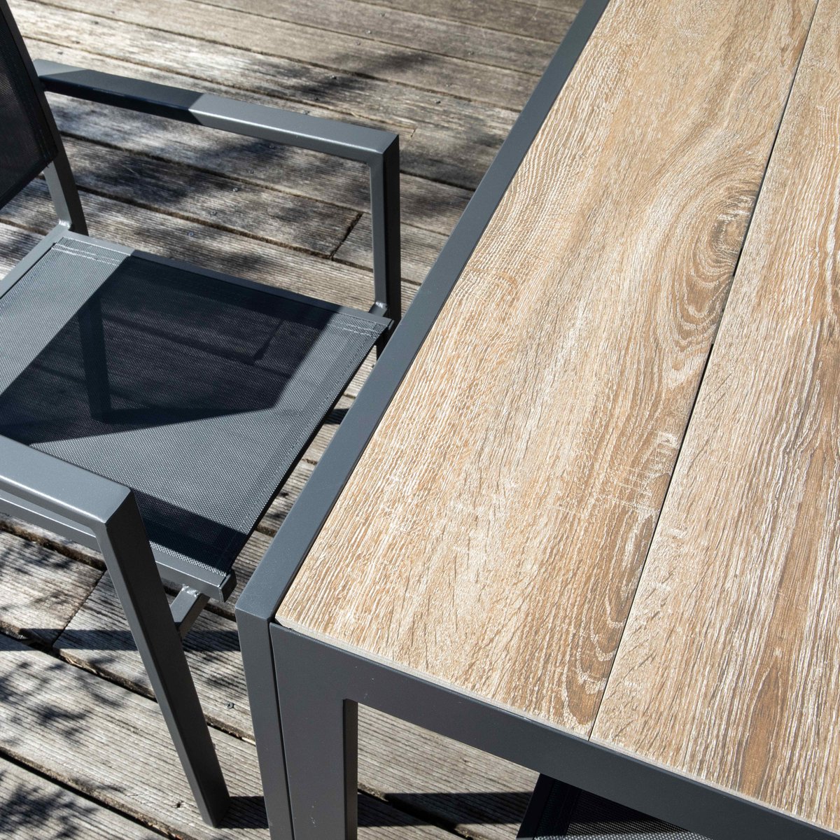 Table de jardin 8 places aluminium et céramique, TIVOLI bois clair, OVIALA