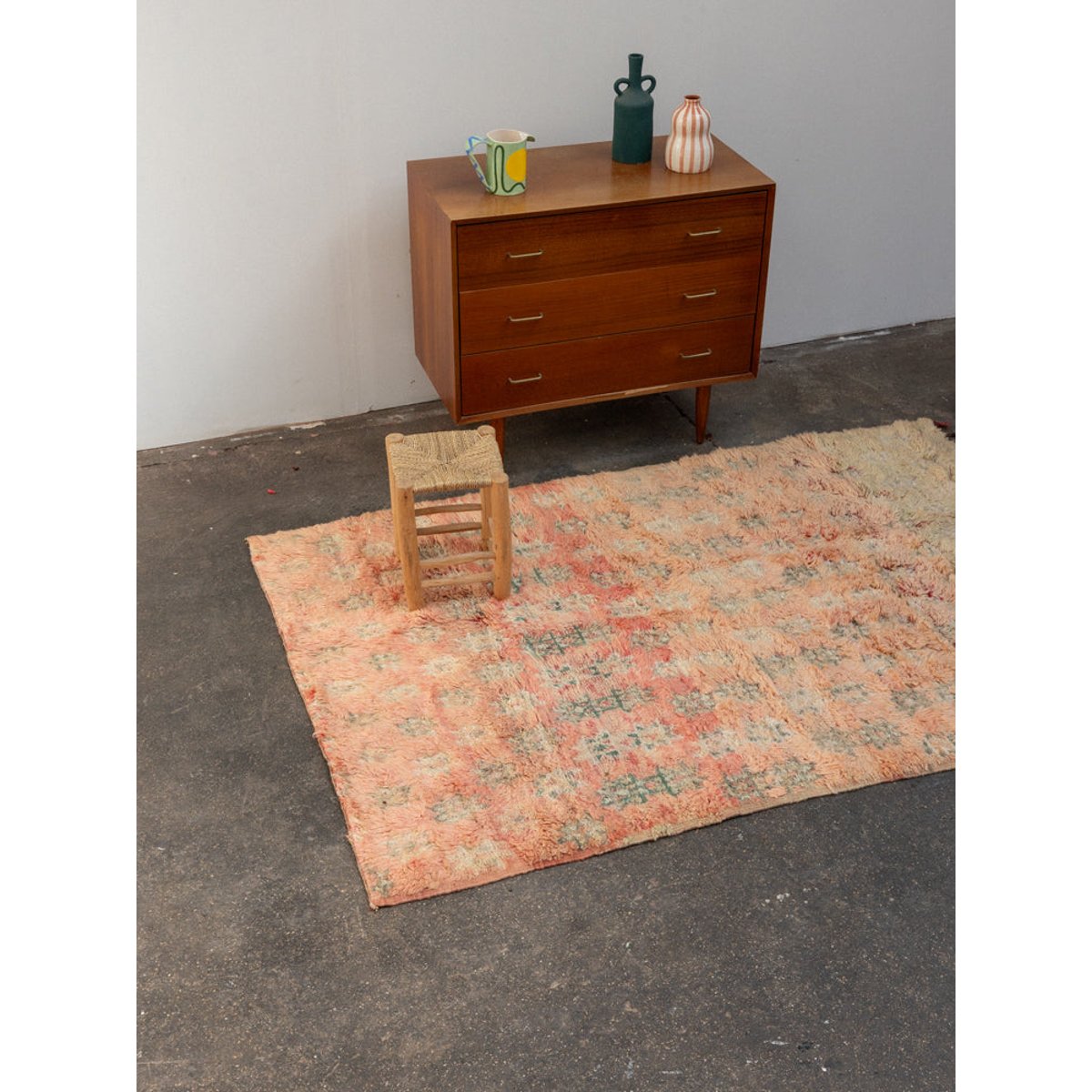 Tapis rose et turquoise en laine Olivier N°40 - Bon état rose, DEBONGOUT