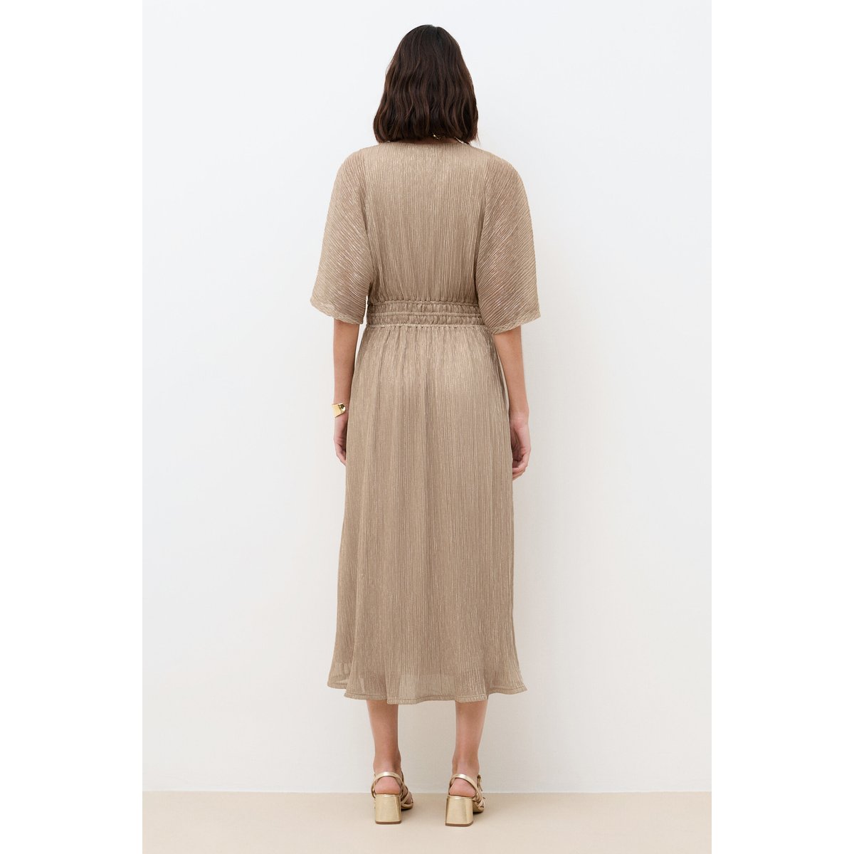 Robe évasée col v RSHANO couleur or, CAROLL