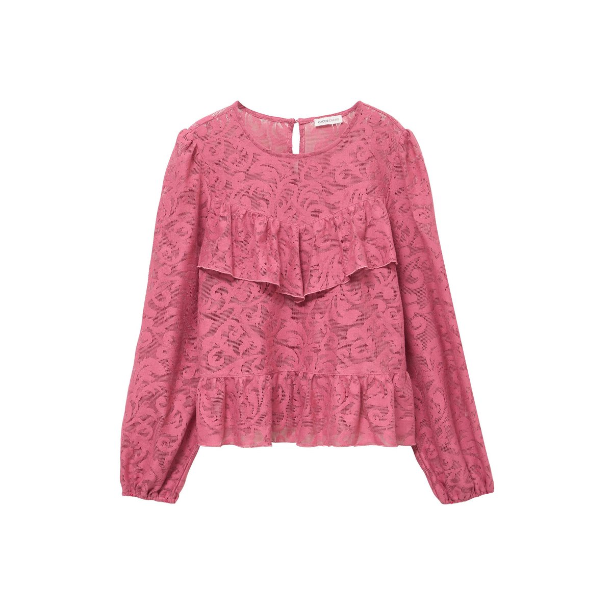 Blouse en dentelle manches longues vieux rose, CACHE CACHE
