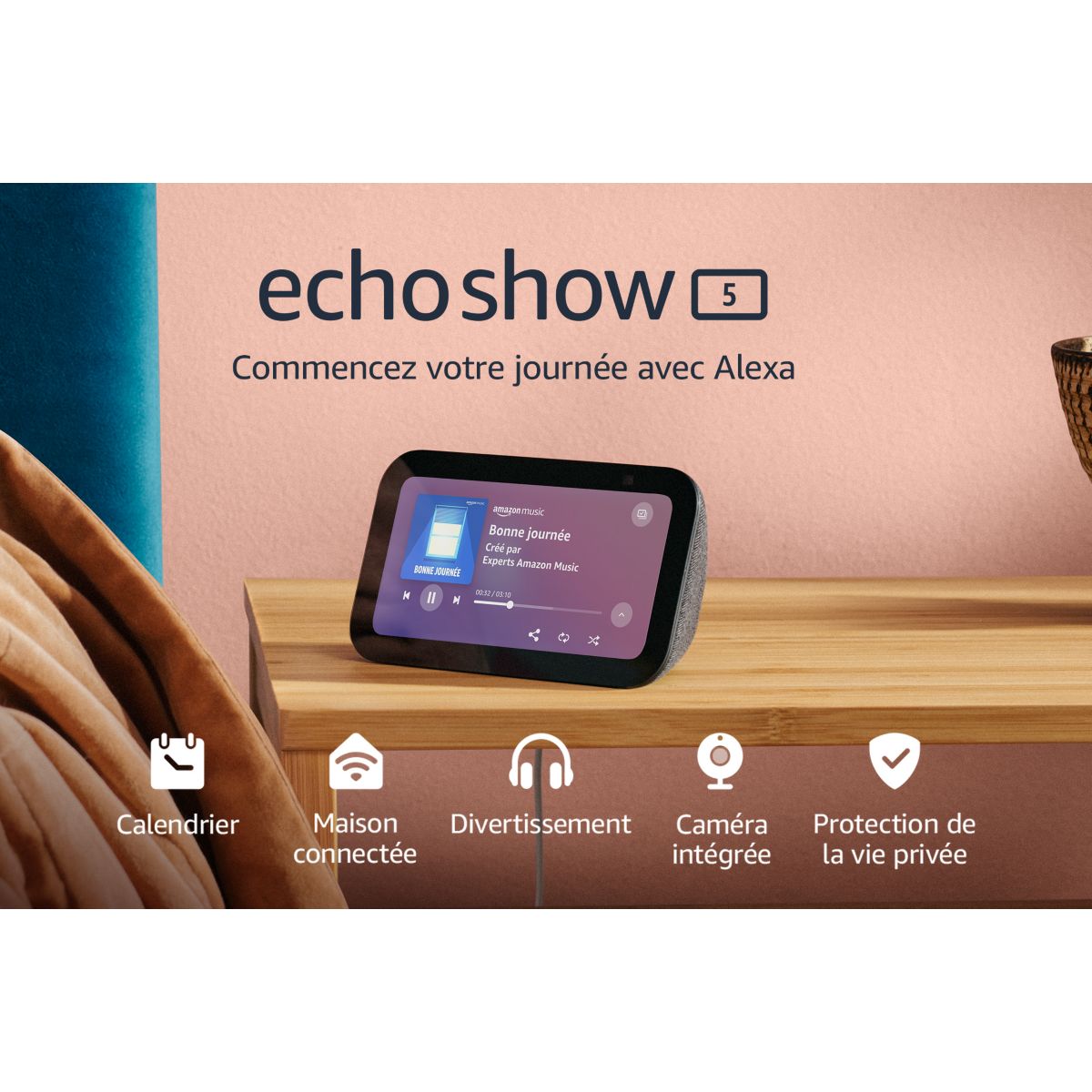 Assistant vocal Echo Show 5 3e génération Anthracite gris, AMAZON