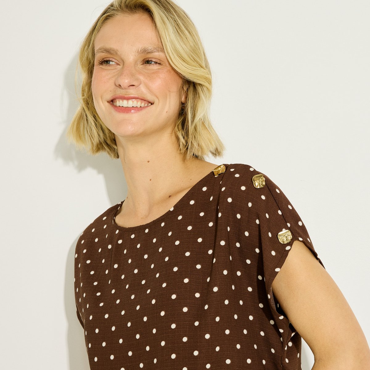 Blouse à imprimé pois marron, GRAIN DE MALICE
