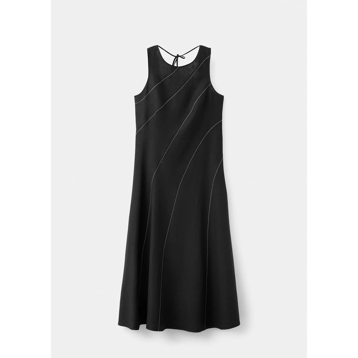 Robe en lin à coutures contrastantes noir, MANGO