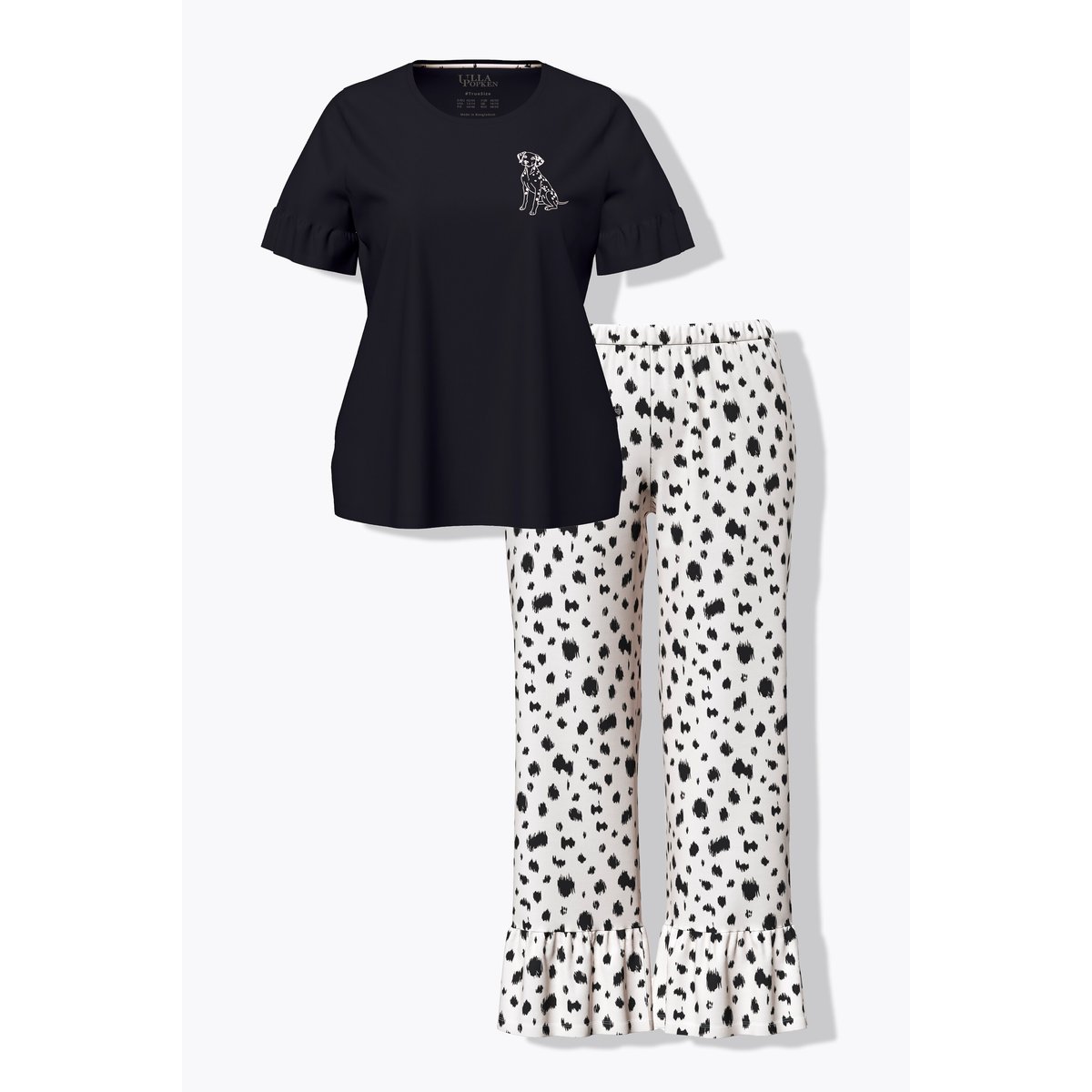 Pyjama motif dalmatien, décolleté rond noir, ULLA POPKEN